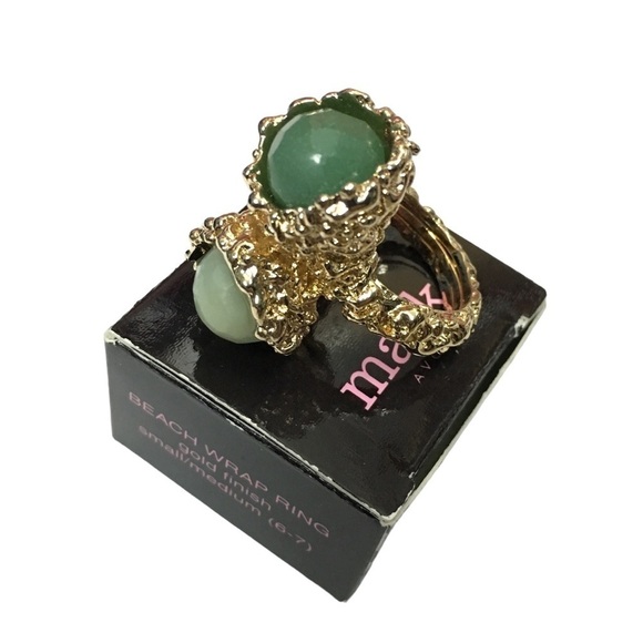 mark. Beach Wrap Statement Ring Big Bauble Green Gold Finish Avon Y2K RARE - Picture 1 of 9